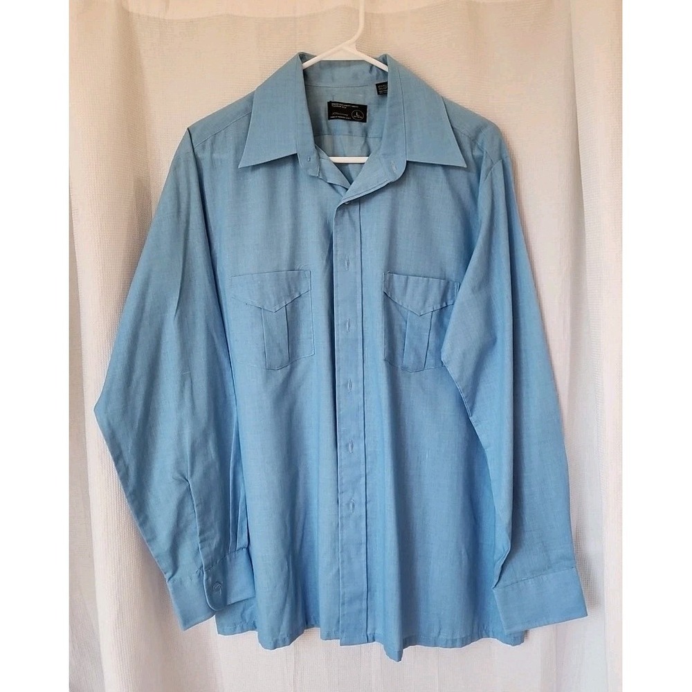Vintage Mens‎ JCPenney long sleeves blue shirt sz L poly cotton